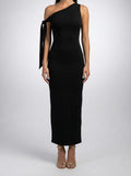 Women's Elegant One-Shoulder Draped Asymmetric Wedding Guest Maxi Dress