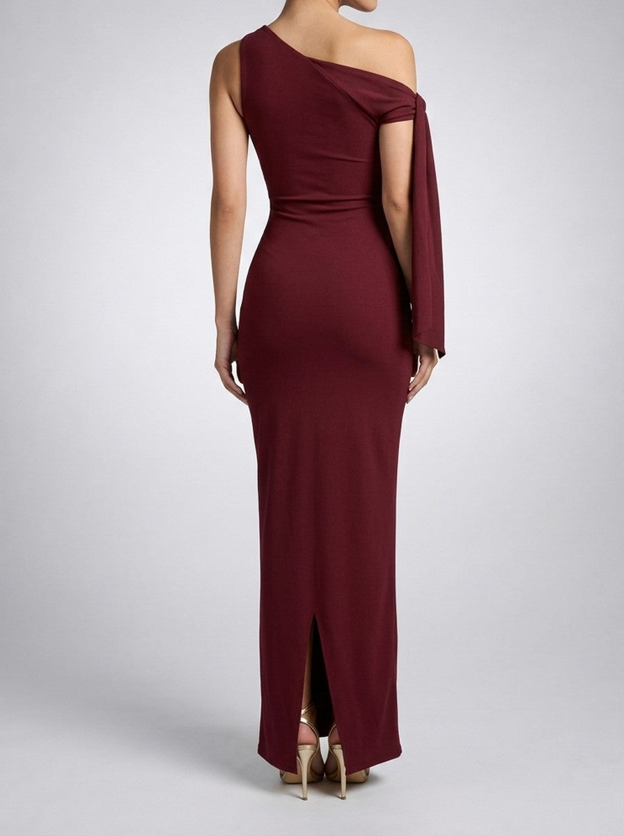 Women's Elegant One-Shoulder Draped Asymmetric Wedding Guest Maxi Dress