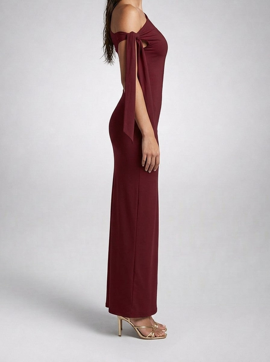 Women's Elegant One-Shoulder Draped Asymmetric Wedding Guest Maxi Dress