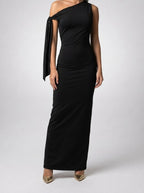 Women's Elegant One-Shoulder Draped Asymmetric Wedding Guest Maxi Dress