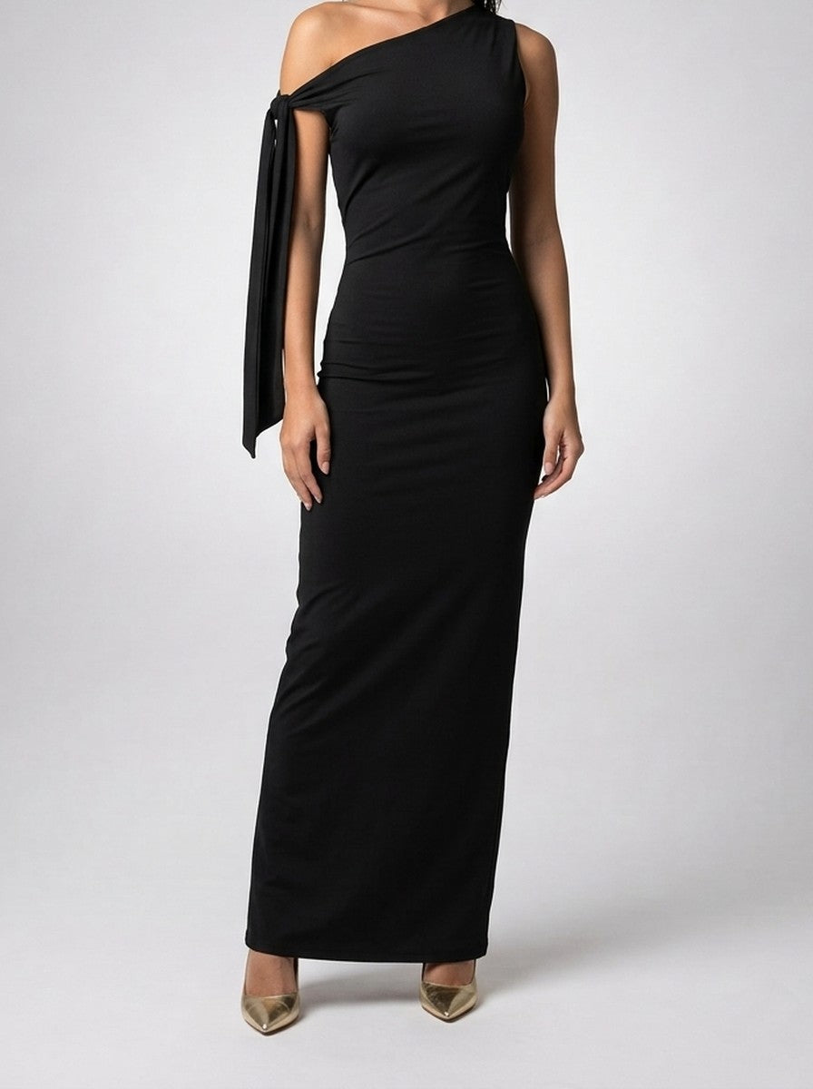 Women's Elegant One-Shoulder Draped Asymmetric Wedding Guest Maxi Dress