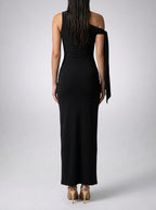 Women's Elegant One-Shoulder Draped Asymmetric Wedding Guest Maxi Dress