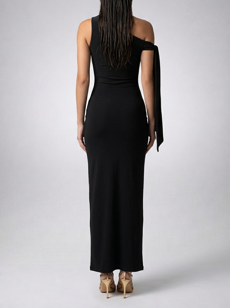 Women's Elegant One-Shoulder Draped Asymmetric Wedding Guest Maxi Dress