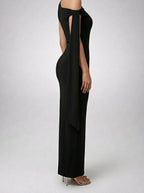 Women's Elegant One-Shoulder Draped Asymmetric Wedding Guest Maxi Dress