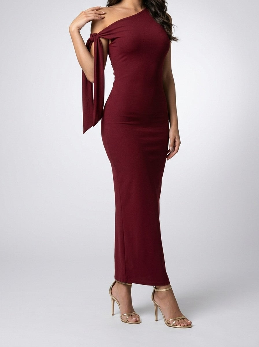Women's Elegant One-Shoulder Draped Asymmetric Wedding Guest Maxi Dress