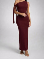 Women's Elegant One-Shoulder Draped Asymmetric Wedding Guest Maxi Dress