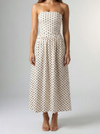 Women's Elegant Polka Dot Strapless A-Line Wedding Guest Maxi Dress