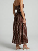 Women's Elegant Polka Dot Strapless A-Line Wedding Guest Maxi Dress