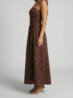 Women's Elegant Polka Dot Strapless A-Line Wedding Guest Maxi Dress