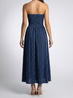 Women's Elegant Polka Dot Strapless A-Line Wedding Guest Maxi Dress