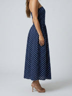 Women's Elegant Polka Dot Strapless A-Line Wedding Guest Maxi Dress