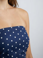 Women's Elegant Polka Dot Strapless A-Line Wedding Guest Maxi Dress