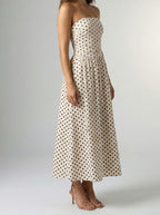Women's Elegant Polka Dot Strapless A-Line Wedding Guest Maxi Dress