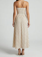 Women's Elegant Polka Dot Strapless A-Line Wedding Guest Maxi Dress
