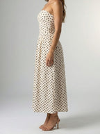 Women's Elegant Polka Dot Strapless A-Line Wedding Guest Maxi Dress
