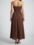 Women's Elegant Polka Dot Strapless A-Line Wedding Guest Maxi Dress