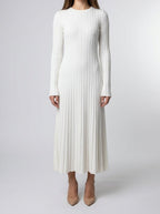 Women's Elegant Ribbed Long Sleeve Wedding Guest Maxi Dress with Round Neck