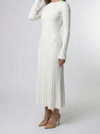 Women's Elegant Ribbed Long Sleeve Wedding Guest Maxi Dress with Round Neck