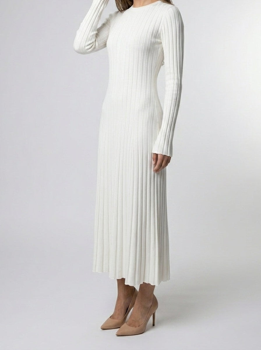Women's Elegant Ribbed Long Sleeve Wedding Guest Maxi Dress with Round Neck
