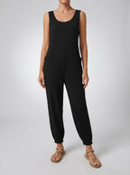 Women's Elegant Round Neck Sleeveless Jumpsuit with Pockets