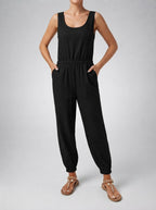 Women's Elegant Round Neck Sleeveless Jumpsuit with Pockets