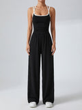 Women's Elegant Ruched Wide Leg Jumpsuit with Square Neck
