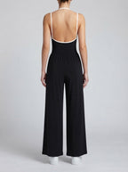 Women's Elegant Ruched Wide Leg Jumpsuit with Square Neck
