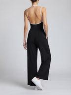 Women's Elegant Ruched Wide Leg Jumpsuit with Square Neck