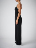 Women's Elegant Ruched Wide Leg Jumpsuit with Square Neck