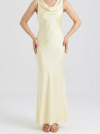 Women's Elegant Satin Slip Wedding Guest Maxi Dress with Cowl Neck