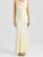 Women's Elegant Satin Slip Wedding Guest Maxi Dress with Cowl Neck