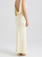 Women's Elegant Satin Slip Wedding Guest Maxi Dress with Cowl Neck