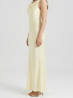 Women's Elegant Satin Slip Wedding Guest Maxi Dress with Cowl Neck