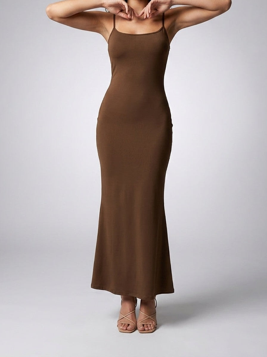 Women's Elegant Scoop Neck Spaghetti Strap Bodycon Maxi Dress