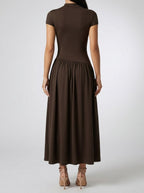 Women's Elegant Short Sleeve Wedding Guest Maxi Dress with Mock Neck