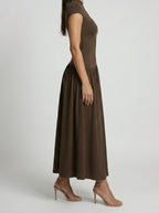Women's Elegant Short Sleeve Wedding Guest Maxi Dress with Mock Neck