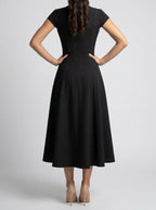 Women's Elegant Square Neck Cap Sleeve A-Line Occasion Midi Dress