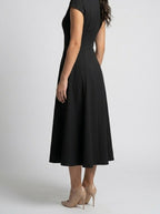 Women's Elegant Square Neck Cap Sleeve A-Line Occasion Midi Dress