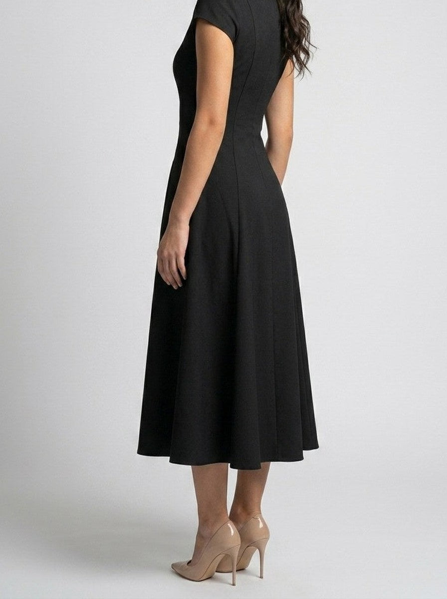 Women's Elegant Square Neck Cap Sleeve A-Line Occasion Midi Dress