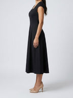 Women's Elegant Square Neck Cap Sleeve A-Line Occasion Midi Dress