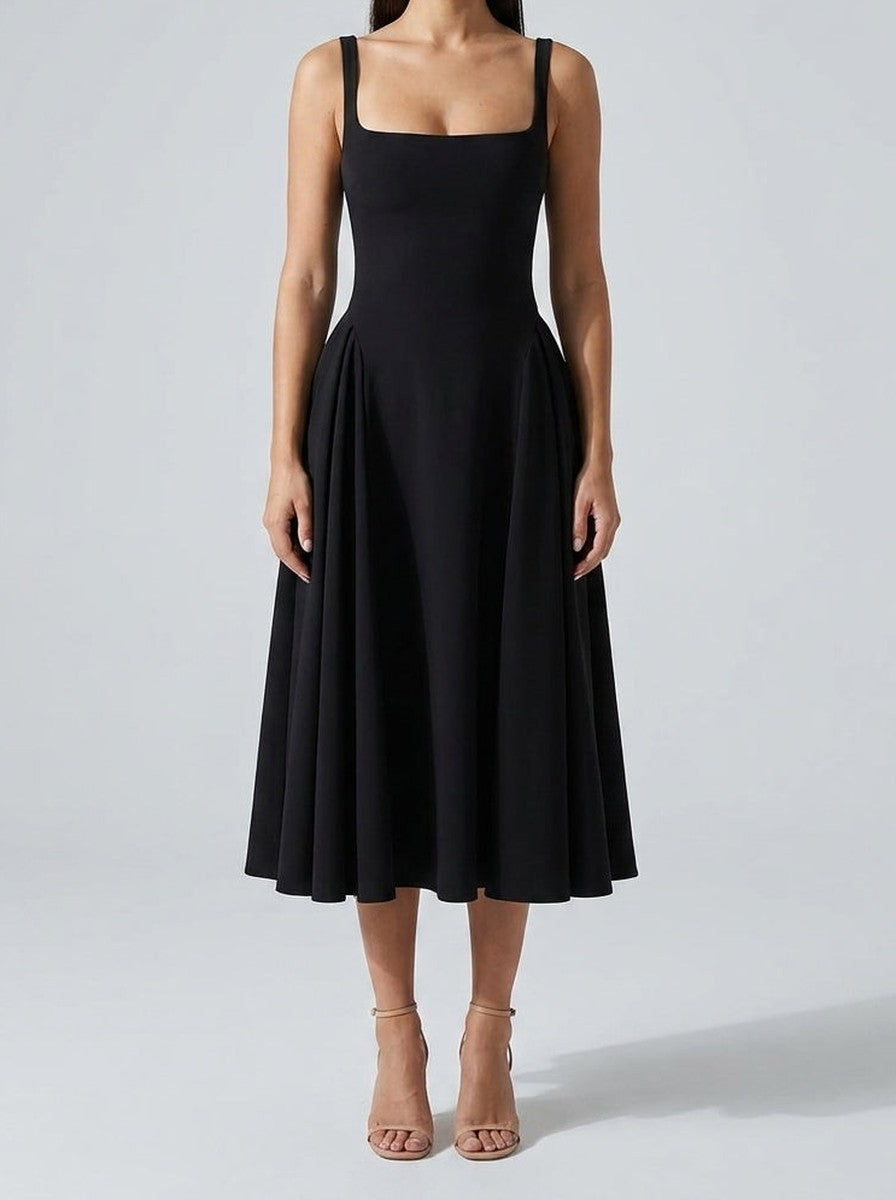 Women's Elegant Square Neck Sleeveless A-Line Occasion Midi Dress