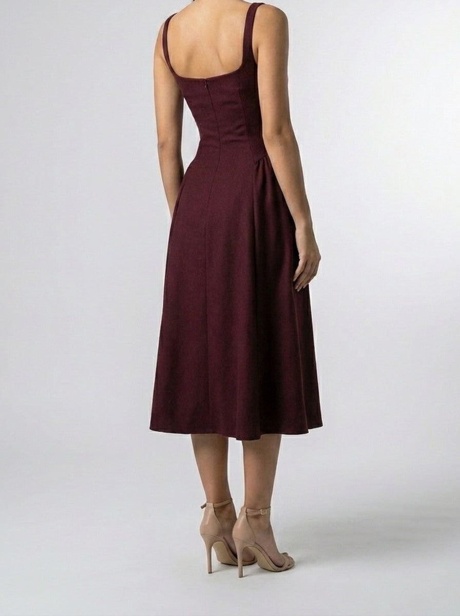 Women's Elegant Square Neck Sleeveless A-Line Occasion Midi Dress
