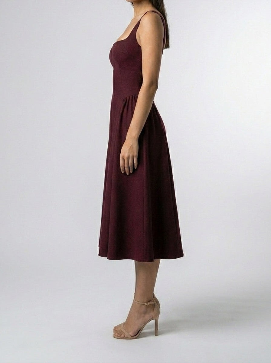 Women's Elegant Square Neck Sleeveless A-Line Occasion Midi Dress