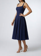 Women's Elegant Square Neck Sleeveless A-Line Occasion Midi Dress