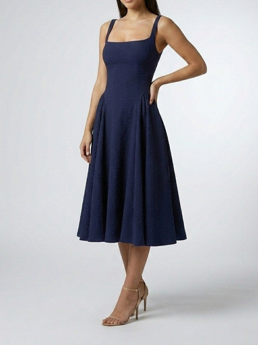 Women's Elegant Square Neck Sleeveless A-Line Occasion Midi Dress