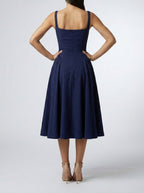 Women's Elegant Square Neck Sleeveless A-Line Occasion Midi Dress
