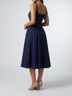 Women's Elegant Square Neck Sleeveless A-Line Occasion Midi Dress