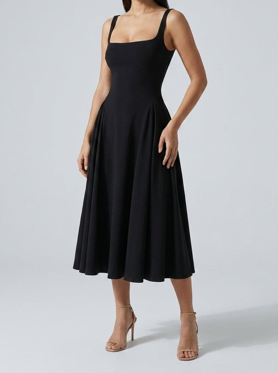 Women's Elegant Square Neck Sleeveless A-Line Occasion Midi Dress