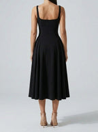 Women's Elegant Square Neck Sleeveless A-Line Occasion Midi Dress
