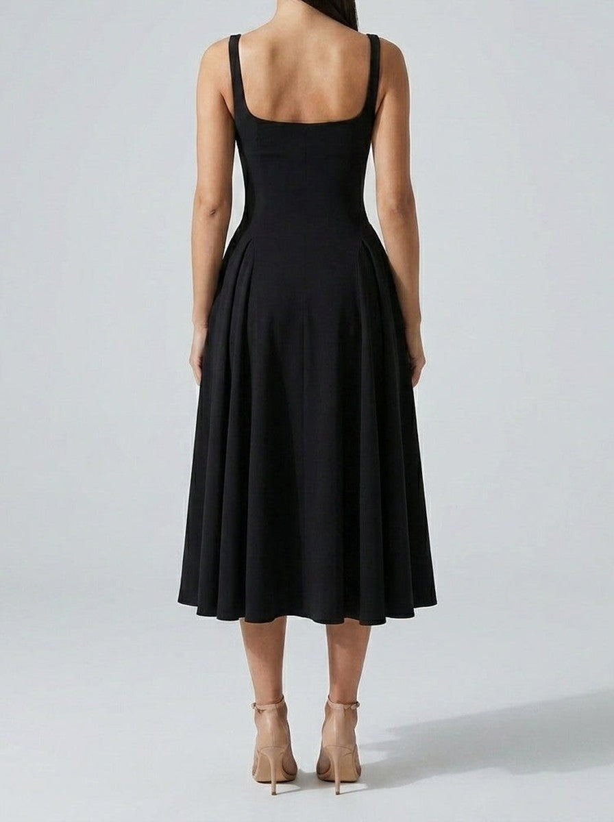 Women's Elegant Square Neck Sleeveless A-Line Occasion Midi Dress